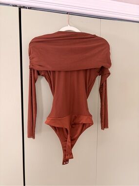 AFRM Off-Shoulder Long Sleeve Bodysuit in Rust